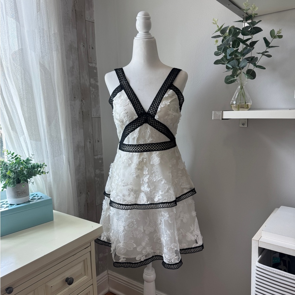 ASOS white and black lace mini dress
